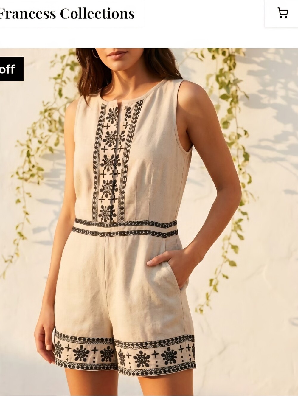 LOFT Beige Sleeveless Embroidered Linen Romper